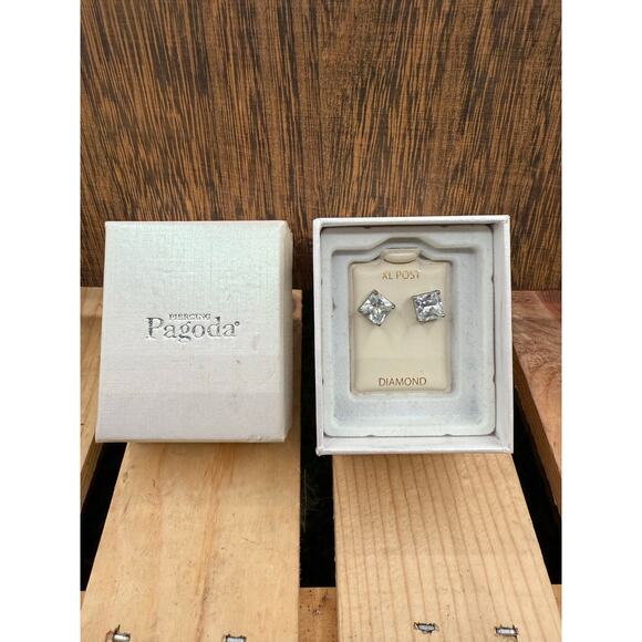 Piercing Pagoda Pair of 4mm Princess-Cut Cubic Zirc Solitaire Earrings - Picture 7 of 8